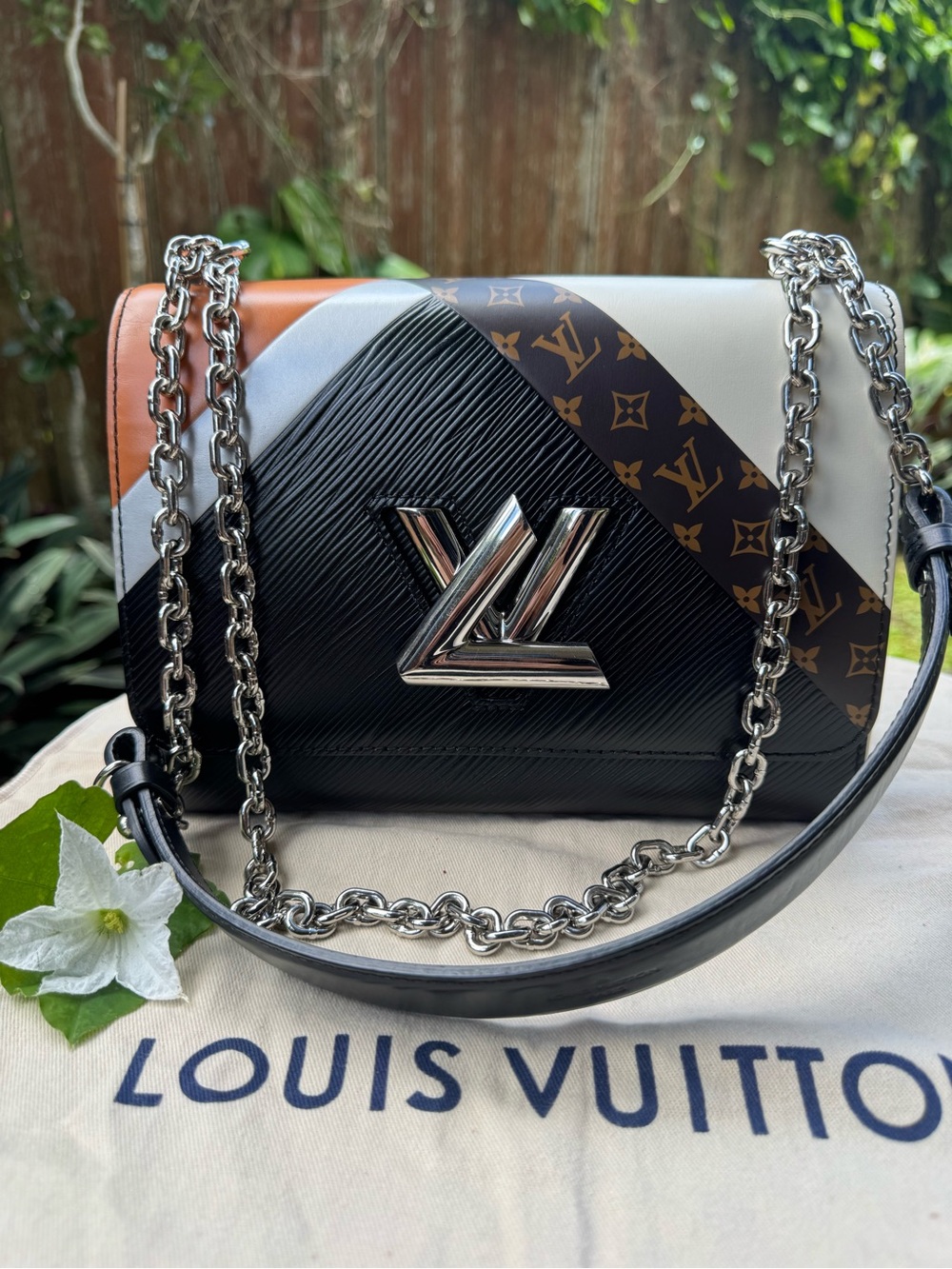 Louis Vuitton Twist Handbag With Silver Chain, Limited Edition Monogram MM